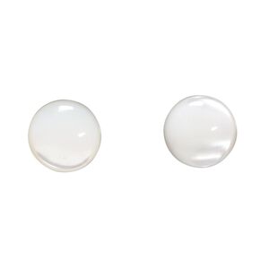 Cabochon, mother-of-pearl shell (bleached), white, 12mm calibrated round, Mohs hardness 3-1/2. Sold per pkg of 2.