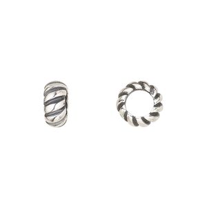 Bead, antiqued sterling silver, 10x4.5mm spiral rondelle. Sold per pkg of 2.