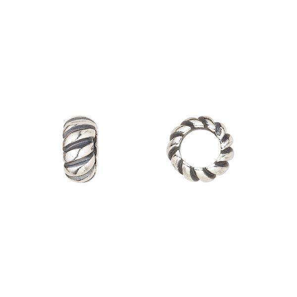 Bead, antiqued sterling silver, 10x4.5mm spiral rondelle. Sold per pkg of 2. image number 0