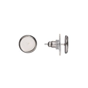 Earstud 1pkg10, 10mm / 8mm round glue-in setting / comfort clutch, stainless steel / acrylic 5 pair