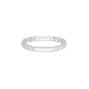 Ring, Create Compliments®, sterling silver, clear, 1.5mm wide flower, size 9. Sold individually.