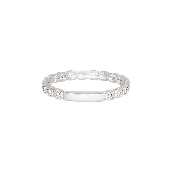 Ring, Create Compliments®, sterling silver, clear, 1.5mm wide flower, size 9. Sold individually. image number 0