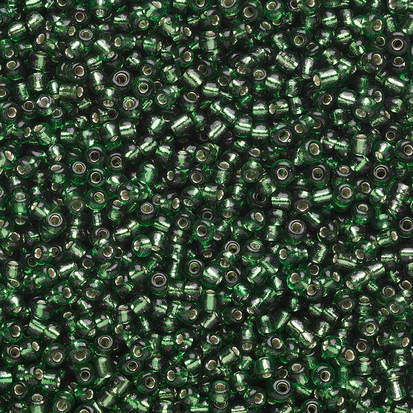 Seed bead, Ming Tree™, glass, pkg/1 pound, #11 round, transparent silver-lined emerald green. image number 0