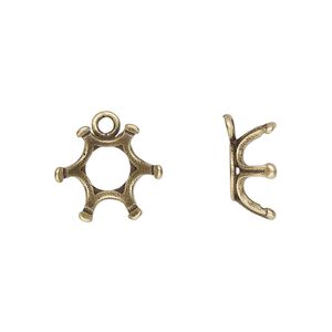 Drop, JBB Findings, antique brass-plated brass, 14mm round with open back and 6-prong 12mm rivoli setting. Sold per pkg of 2.