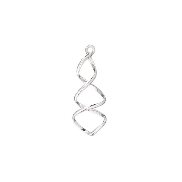 Drop, sterling silver, 19.5x8mm 3D spiral. Sold individually. image number 0