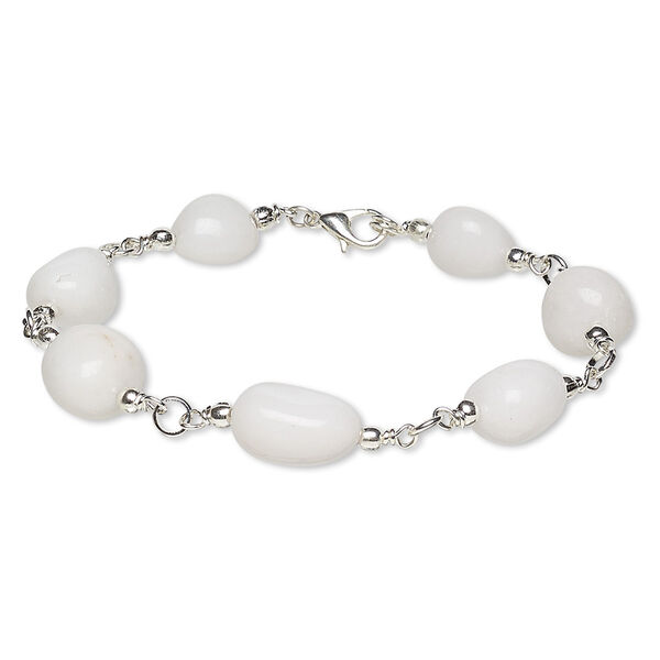 Bracelet, agate (natural) with silver-plated brass and steel, small to medium hand-cut nugget, 7-1/2 inches with lobster claw clasp. Sold individually. image number 0