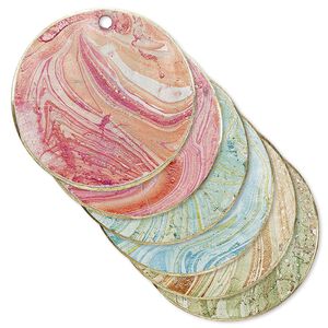 Drop, brass, assorted marbled patina, 25mm double-sided flat round. Sold per pkg of 6.
