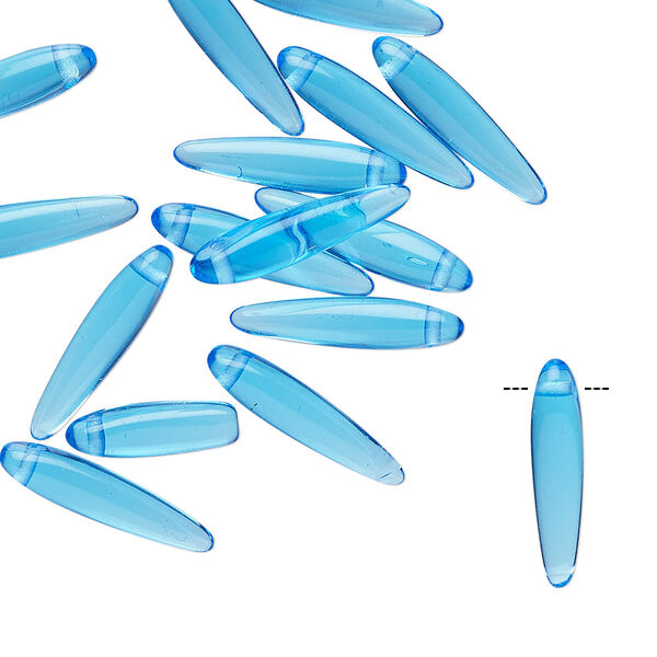 Bead, Preciosa Thorn™, Czech pressed glass, transparent light blue, 16x4mm top-drilled thorn. Sold per pkg of 20. image number 0