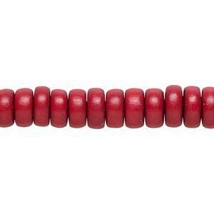 Bead, Taiwanese cheesewood (dyed / waxed), cranberry red, 8x4mm rondelle. Sold per pkg of (2) 15-1/2" to 16" strands.