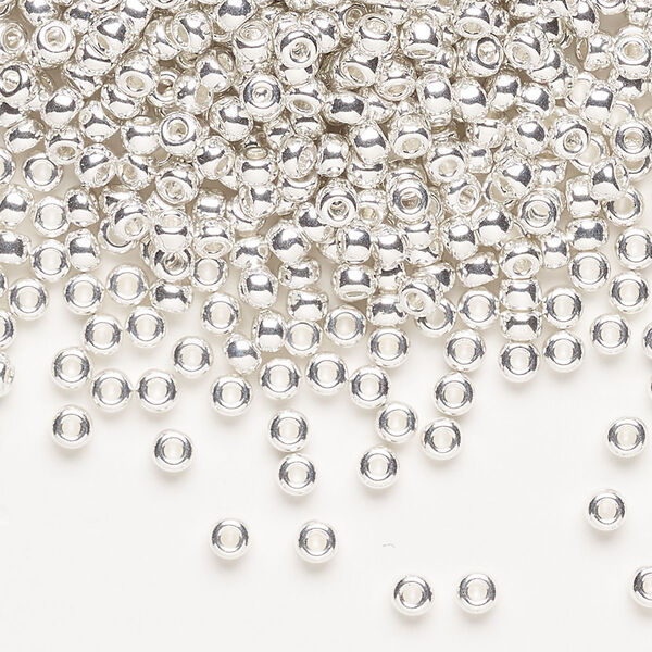 Seed bead, Miyuki, glass, pkg/250g, #8 rocaille, opaque silver-plated, (RR-961). image number 0