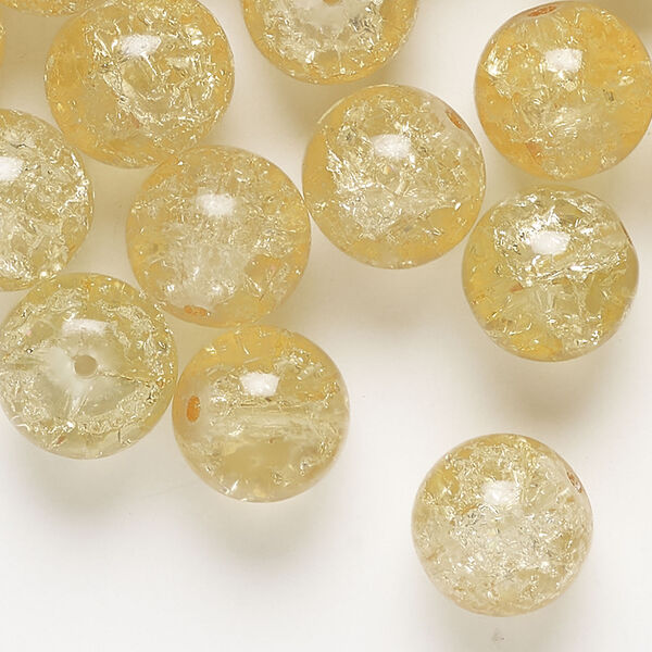 Bead, crackle glass 1pkg1, translucent golden yellow, 10-13mm round, 4 ounces. image number 0