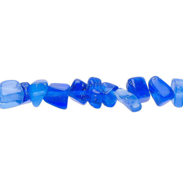 Bead, glass, translucent cobalt blue, small to extra-large chip. Sold per 30-inch strand. image number 0