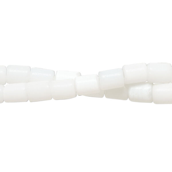 Bead 1pkg2 cat's eye glass (fiber optic glass), 6x4mm-7x6mm round tube, 14 inch opaque white image number 0