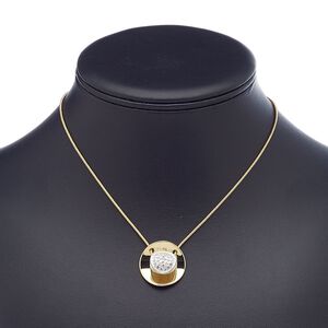 Necklace, Czech glass rhinestone / gold-finished "pewter" (zinc-based alloy) / brass / silver-plated brass, clear, 23mm matte and shiny wavy round, 16 inches with 3-inch extender chain and lobster claw clasp. Sold individually.