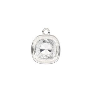 Drop, Almost Instant Jewelry®, silver-finished "pewter" (zinc-based alloy), 14mm square with 12mm cushion setting. Sold per pkg of 2.