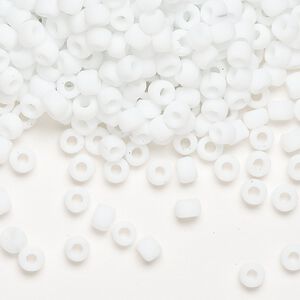 Seed bead, Dyna-Mites™, glass, opaque matte white, #6 round. Sold per 40-gram pkg.