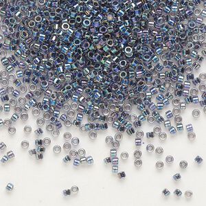Seed bead, Delica®, glass, pkg/50g, #11 round, translucent noir-lined rainbow crystal clear (DB-0086).
