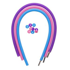Bracelet cord, silicone and stainless steel, pink / purple / blue, 4mm round, 7-1/2 inches with pop-style clasp. Sold per pkg of 3.