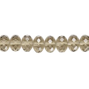 Bead, Czech fire-polished glass, transparent smoke, 9x5mm faceted rondelle. Sold per 15-1/2" to 16" strand.