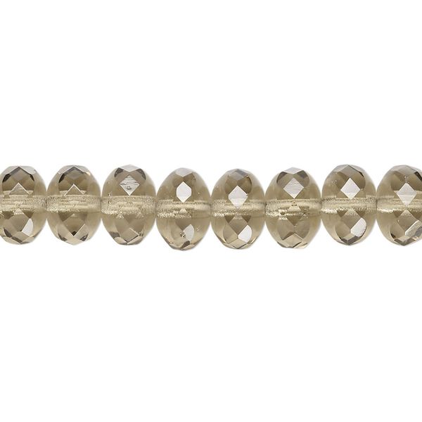 Bead, Czech fire-polished glass, transparent smoke, 9x5mm faceted rondelle. Sold per 15-1/2" to 16" strand. image number 0
