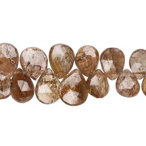 Andalusite 1pkg1, hand-cut top-drilled faceted puffed teardrop bead natural 8 inch graduated 7x5mm-12x9mm