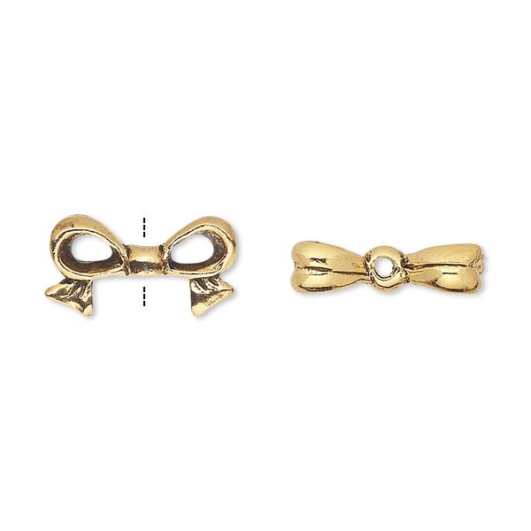 Bead, antique gold-plated pewter (tin-based alloy), 16x9mm bow, fits 8mm cube. Sold per pkg of 4. image number 0