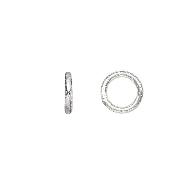 Jump ring, sterling silver, 10mm soldered textured round, 6.8mm inside diameter, 15 gauge. Sold per pkg of 4. image number 0