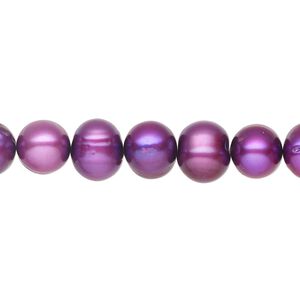 Pearl 1pkg1, cultured freshwater, semi-round C grade, 15 inch 7-9mm dyed grape