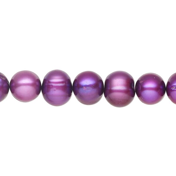 Pearl 1pkg1, cultured freshwater, semi-round C grade, 15 inch 7-9mm dyed grape image number 0