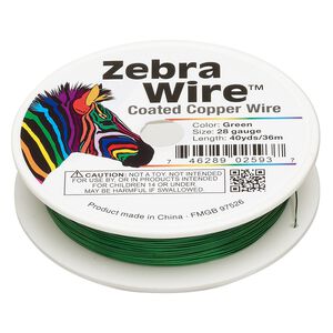 Wire, Zebra Wire™, color-coated copper, green, round, 28 gauge. Sold per 40-yard spool.