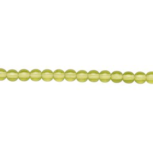 Bead, Czech glass druk, transparent olivine, 4mm round. Sold per 15-1/2" to 16" strand.
