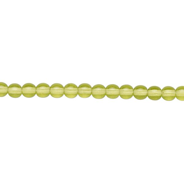Bead, Czech glass druk, transparent olivine, 4mm round. Sold per 15-1/2" to 16" strand. image number 0