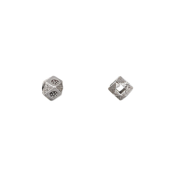 Bead, Hill Tribes, antiqued sterling silver, 5mm faceted cube with stamped flower design. Sold per pkg of 2. image number 0