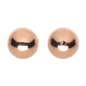 Bead, shiny copper, 16mm hollow smooth round. Sold per pkg of 4.