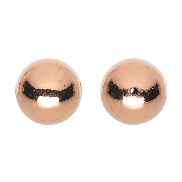 Bead, shiny copper, 16mm hollow smooth round. Sold per pkg of 4. image number 0