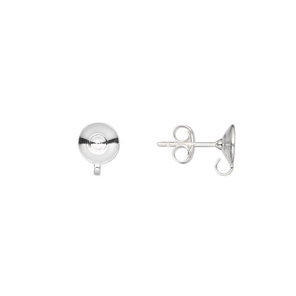 Earstud 1pkg10 sterling silver, 6mm cup / open loop / 8-10mm round glue-in setting, 5 pair image number 0