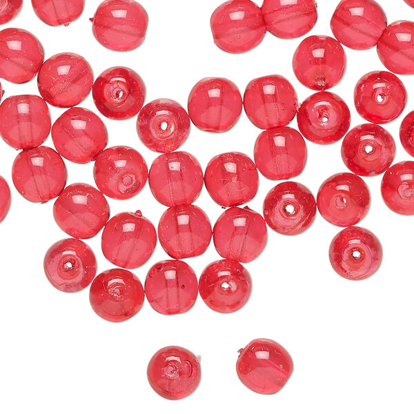 Bead, Czech dipped décor glass druk, red, 6mm round. Sold per 15-1/2" to 16" strand. image number 0