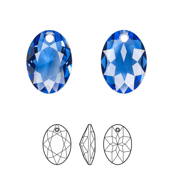 Drop 1pk sapphire, Crystal Passions® 16mm pendant elliptic cut 6438 image number 0