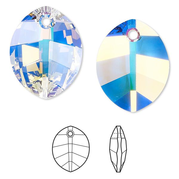 Drop, Crystal Passions®, crystal AB, 23x18mm faceted pure leaf pendant (6734). Sold individually. image number 0