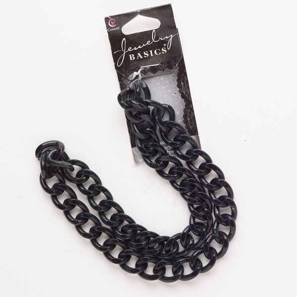 Chain, steel, pkg/15 inches, 10.8mm diamond-cut curb, black finish. image number 0