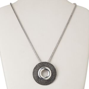 Necklace, antiqued silver-finished "pewter" (zinc-based alloy) and steel and/or brass, 53mm beaded open flat round, 20 inches with lobster claw clasp and 3-1/2 inch extender chain. Sold individually.