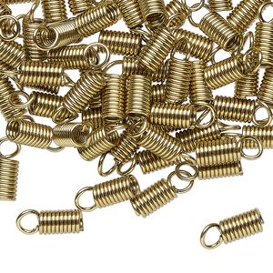 Cord coil, gold-finished brass, glue-in, 10x4mm with loop, 2.5mm inside diameter. Sold per 1-ounce pkg.