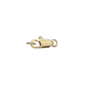 Clasp lobster claw 1pkg10 gold-plated, 12x5mm, brass 1-strand