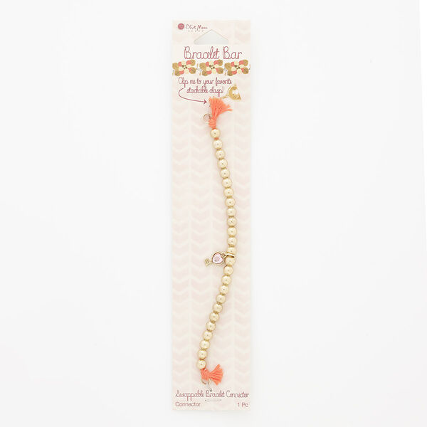Bracelet component and charm, acrylic and gold-finished steel, pink and orange, 6mm wide with key and heart, 6 inches. Sold individually. image number 0