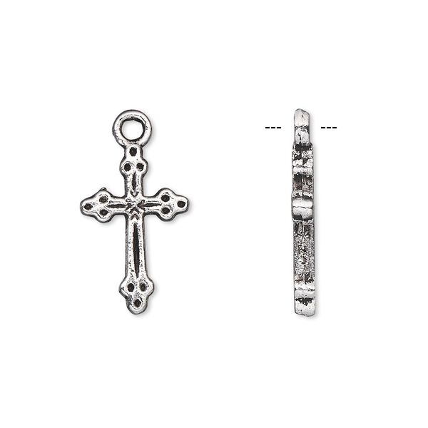 Drop, antique silver-plated "pewter" (zinc-based alloy), 18x11mm double-sided cross. Sold per pkg of 10. image number 0