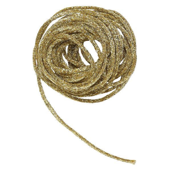 Cord, Satinique&trade;, satin, metallic gold, 2mm. Sold per pkg of 9-1/2 feet. image number 0