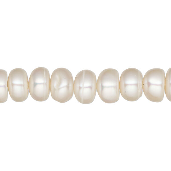 Pearl, White Lotus™, cultured freshwater (bleached), white, 9-10mm button, C grade, Mohs hardness 2-1/2 to 4. Sold per 15-1/2" to 16" strand. image number 0
