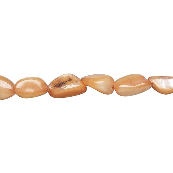 Mother-of-pearl shell 1pkg1, pebble bead 30 inch mix light orange small to large image number 0