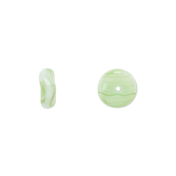 Bead, Czech pressed glass, opaque green/white, 10x4mm rondelle. Sold per 15" to 16" strand. image number 0