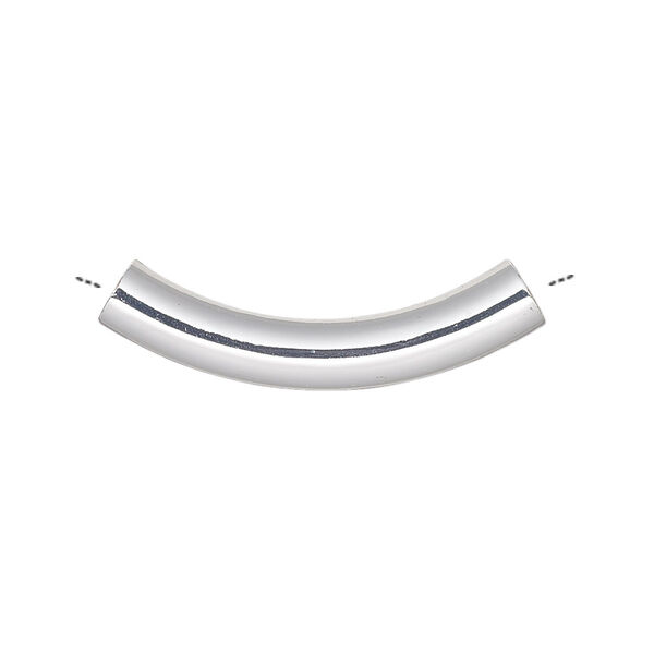 Bead, silver-plated brass, 30x5mm curved tube. Sold per pkg of 100. image number 0
